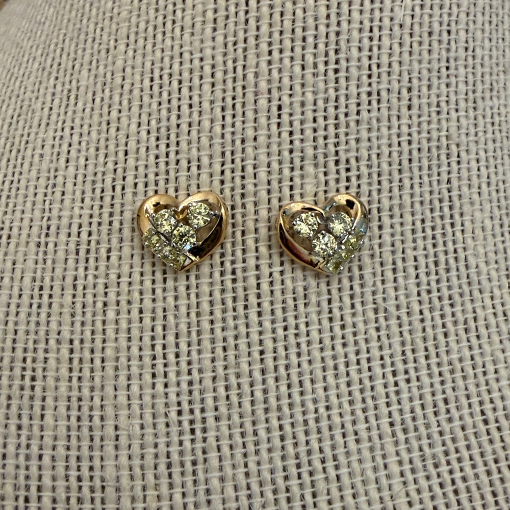 Gold tone Heart Earrings with Rhinestones